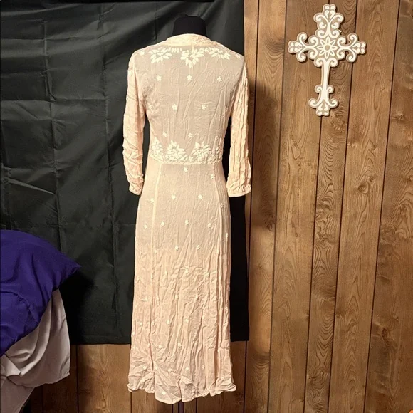 Free People Cream Embroidered Long Dress - Picture 3 of 13